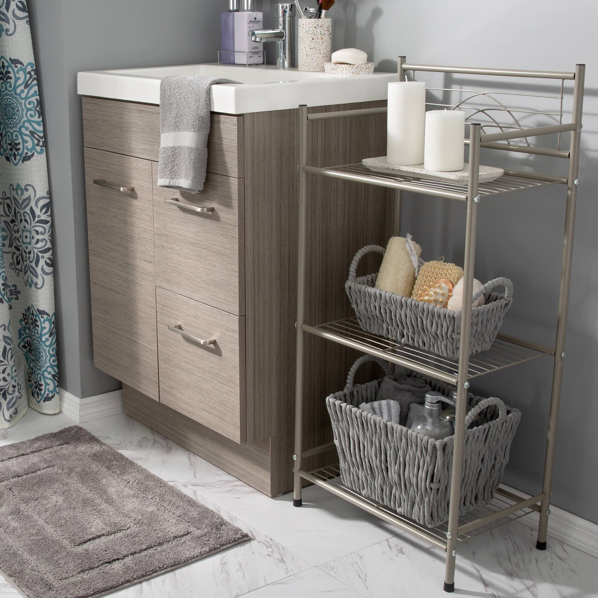 Bath Bliss Satin Nickel Bronze 3-Tier Storage Shelf